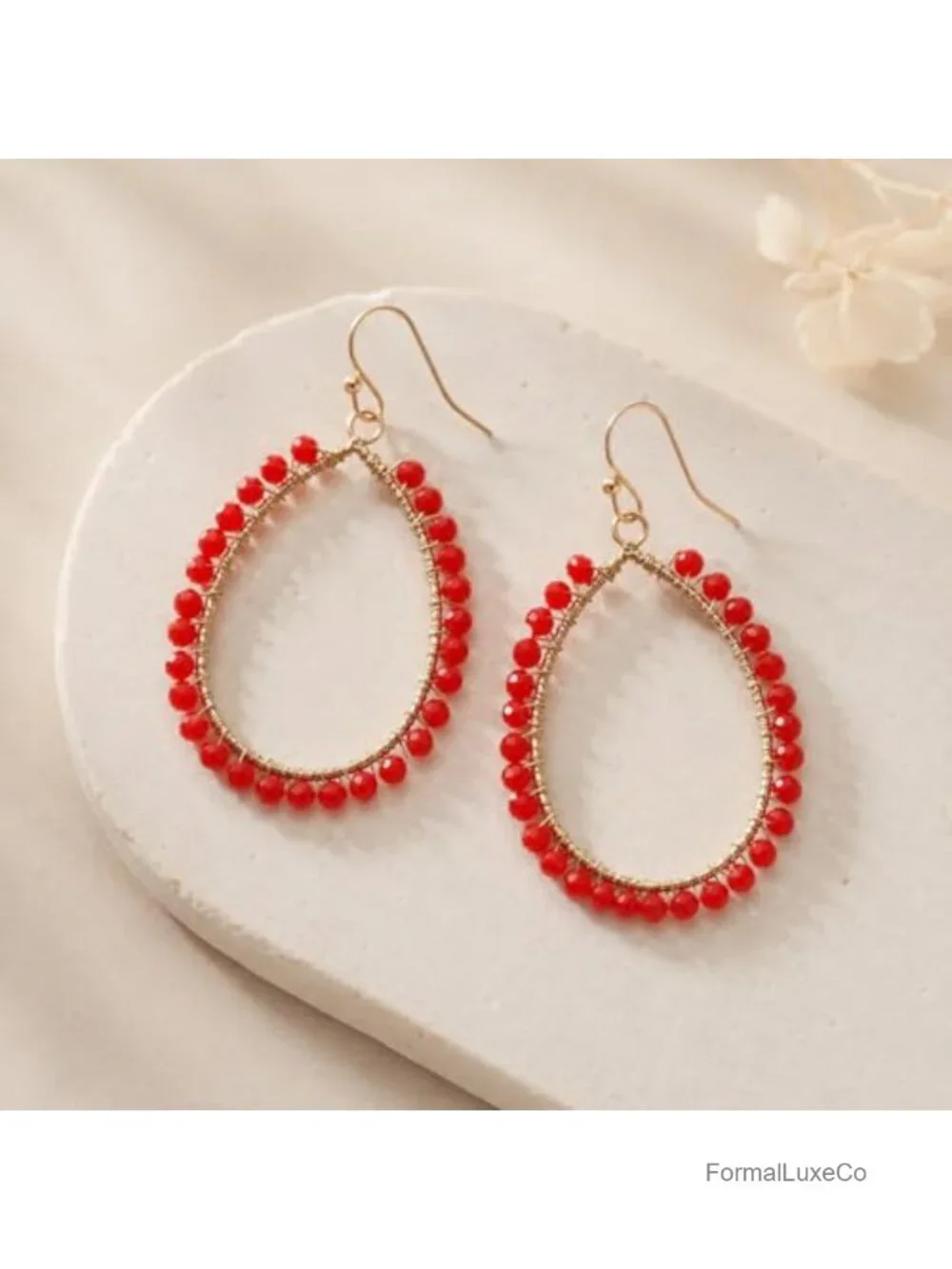 Bohemian Teardrop Dangle Earrings, Wire Wrapped Hollow Beaded Statement
